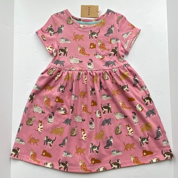 NWT Mini Boden RARE Pink Cats Dress 9/10Y - Picture 1 of 4